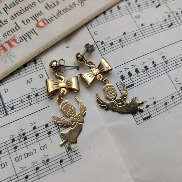 Jewelry - Gold Angel Bow Earrings